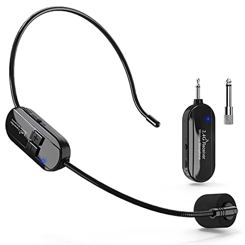 Wireless Mikrofon Headset, 2.4G Kabelloses Mikrofon funkmikrofon headset mit 50M Reichweite, Wiederaufladbares Drahtloses Mikrofon Kopfbügelmikrofon für Lautsprecher, Reiseleiter, Fitness Tanzlehrer Bild 1