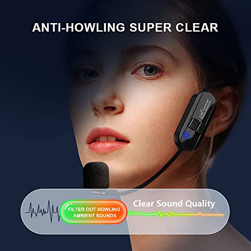Wireless Mikrofon Headset, 2.4G Kabelloses Mikrofon funkmikrofon headset mit 50M Reichweite, Wiederaufladbares Drahtloses Mikrofon Kopfbügelmikrofon für Lautsprecher, Reiseleiter, Fitness Tanzlehrer Bild 3
