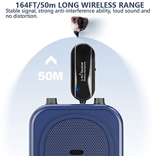 Wireless Mikrofon Headset, 2.4G Kabelloses Mikrofon funkmikrofon headset mit 50M Reichweite, Wiederaufladbares Drahtloses Mikrofon Kopfbügelmikrofon für Lautsprecher, Reiseleiter, Fitness Tanzlehrer Bild 4