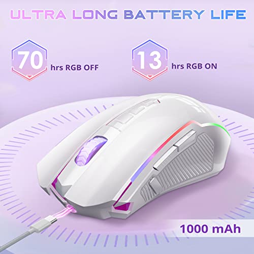 Redragon Gaming Maus Kabellose, RGB Wiederaufladbare Gaming-Maus mit 9 Macro Editing Programmierbare Tasten/8000 DPI, Ergonomische Wireless Gaming Maus, 70Hrs für PC/Mac Gamer, Weiß Bild 5