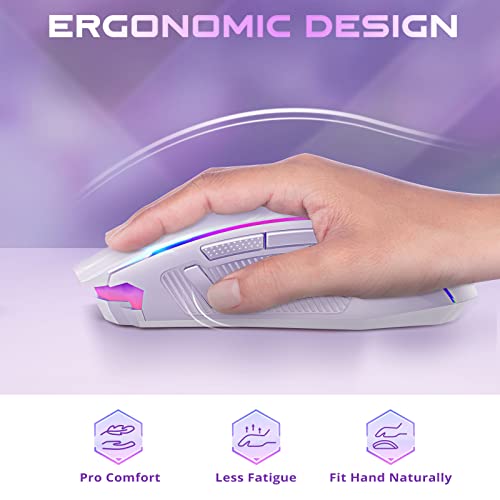 Redragon Gaming Maus Kabellose, RGB Wiederaufladbare Gaming-Maus mit 9 Macro Editing Programmierbare Tasten/8000 DPI, Ergonomische Wireless Gaming Maus, 70Hrs für PC/Mac Gamer, Weiß Bild 6