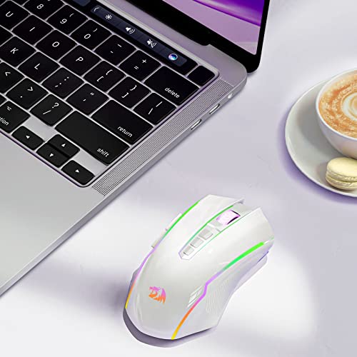 Redragon Gaming Maus Kabellose, RGB Wiederaufladbare Gaming-Maus mit 9 Macro Editing Programmierbare Tasten/8000 DPI, Ergonomische Wireless Gaming Maus, 70Hrs für PC/Mac Gamer, Weiß Bild 7