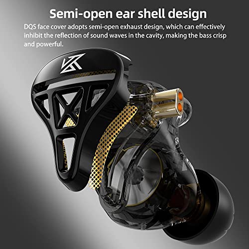 Yinyoo KZ DQS HiFi-In-Ear-Kopfhörer, dynamischer Treiber, kabelgebunden, halboffener Kopfhörer mit starkem Bass, leichte In-Ear-Monitore für Schlagzeuger, Musiker, Sport, Gaming (kein Mikrofon) Bild 5