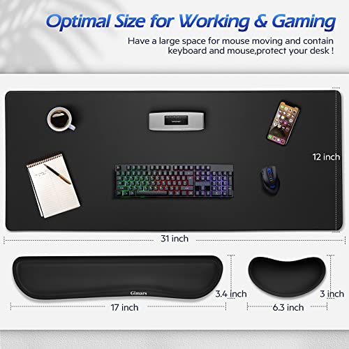 Gimars 3-in-1 XXL Gaming Mauspad mit Gelkissen, Ergonomisches Handballenauflage Tastatur, 800 x 305 mm Mousepad Tischunterlage, Gaming Zubehör Wrist Rest für PC, MacBook, Laptop, Schwarz Bild 2