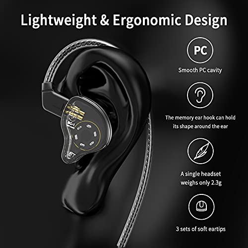 Yinyoo CCZ Melody KopfhörerYinyoo Hybrid 1ba 1DD HiFi in Ohrmonitoren, Deep Bass Leichtes In-Ear-Kopfhörer-IEM mit 4N-Kabel für Musiker/Schlagzeuger/Bassist/Gitarrist(Schwarz, ohne Mikrofon) Bild 3