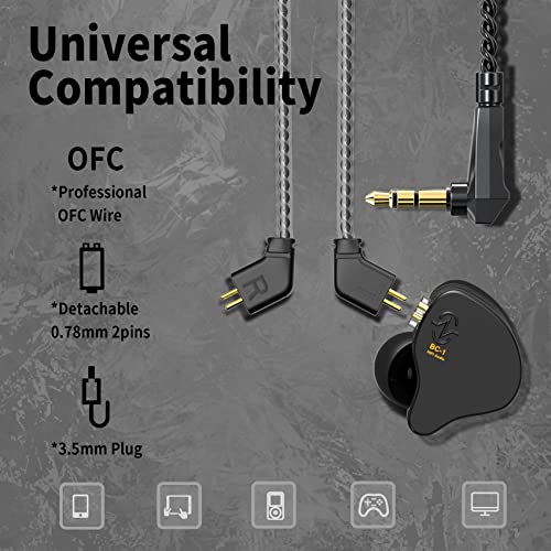 Yinyoo CCZ Melody KopfhörerYinyoo Hybrid 1ba 1DD HiFi in Ohrmonitoren, Deep Bass Leichtes In-Ear-Kopfhörer-IEM mit 4N-Kabel für Musiker/Schlagzeuger/Bassist/Gitarrist(Schwarz, ohne Mikrofon) Bild 4