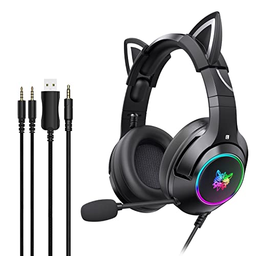 K9 3.5mm Wired Gaming Headset Removable Cat Ears Headphones Noise Canceling E-Sports Earphone mit Microphone RGB-LED-Lichtsteuerung Mute Mische für PS4 PC Laptop Smart PhoneJIANNI Bild 1