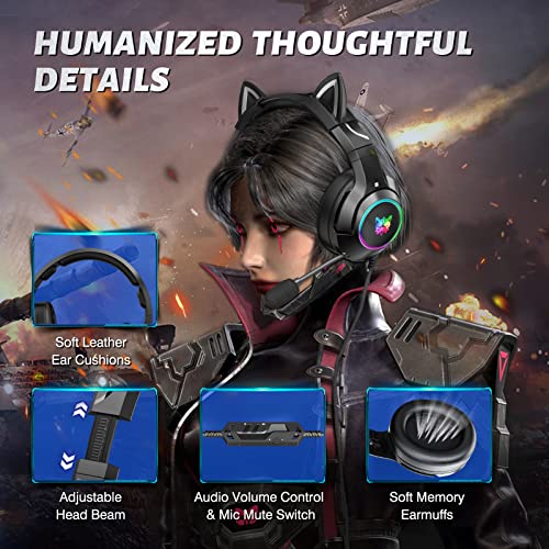 K9 3.5mm Wired Gaming Headset Removable Cat Ears Headphones Noise Canceling E-Sports Earphone mit Microphone RGB-LED-Lichtsteuerung Mute Mische für PS4 PC Laptop Smart PhoneJIANNI Bild 4