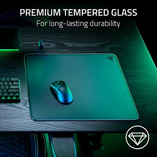 Razer Atlas Gaming-Mauspad aus gehärtetem Glas: ultraglatte, mikrogeätzte Oberfläche, schmutz- und Kratzfest, rutschfeste Unterseite, leise Mausbewegungen, Schwarz Bild 2