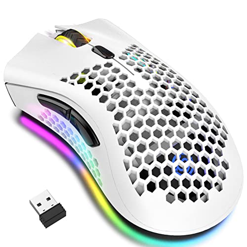 JYCSTE Bluetooth Gaming Maus, Light Honeycomb Maus mit RGB Hintergrundbeleuchtung, einstellbare DPI, Bluetooth 2.4G Wireless Rechargeable Ergonomic Optical Sensor Mouse (Dual Mode-White) Bild 1
