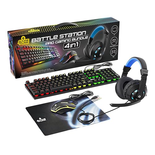 Game Punk 4-teiliges PC-Gaming-Set mit RGB-Tastatur mit Hintergrundbeleuchtung, kabelloser LED-Maus, Mauspad und beleuchtetem Gaming-Headset mit Mikrofon, ergonomisches Gamer-Zubehör, kompatibel mit Bild 1