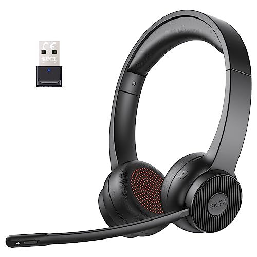 EKSA H16 Wireless Headset, Bluetooth 5.2 Headset mit Mikrofon & USB Dongle [Bis zu 55 Stdn & 15 Meter Reichweite] Kopfhörer Kabellos mit AI Noise Cancelling Mic für PC Skype Zoom Laptop BüroTelefon Bild 1