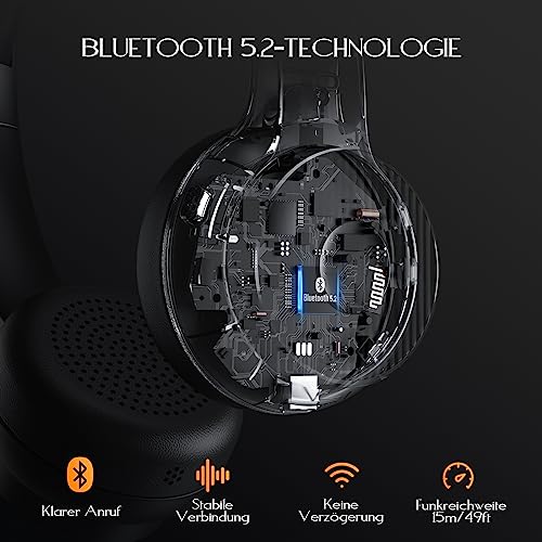 EKSA H16 Wireless Headset, Bluetooth 5.2 Headset mit Mikrofon & USB Dongle [Bis zu 55 Stdn & 15 Meter Reichweite] Kopfhörer Kabellos mit AI Noise Cancelling Mic für PC Skype Zoom Laptop BüroTelefon Bild 2
