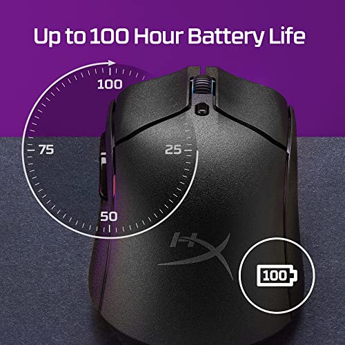 HyperX Pulsefire Haste 2, Wireless Gaming-Maus, Dual Mode (2,4 GHz/Bluetooth), 26K Sensor, 26.000 DPI, Bis zu 100 Std Akkulaufzeit, 6 Programmierbare Tasten, RGB, PC/PS5/PS4/Xbox-kompatibel, Schwarz Bild 2