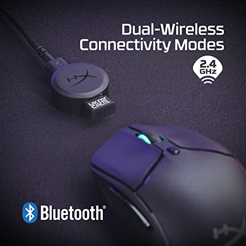 HyperX Pulsefire Haste 2, Wireless Gaming-Maus, Dual Mode (2,4 GHz/Bluetooth), 26K Sensor, 26.000 DPI, Bis zu 100 Std Akkulaufzeit, 6 Programmierbare Tasten, RGB, PC/PS5/PS4/Xbox-kompatibel, Schwarz Bild 4