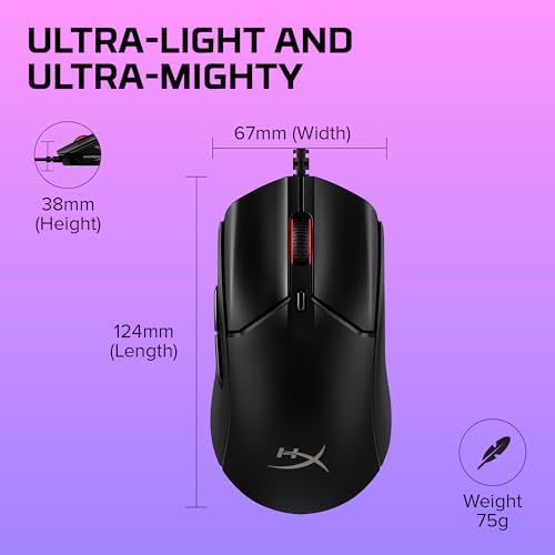 HyperX Pulsefire Haste 2, Kabelgebundene Gaming-Maus, 53 g, 26K Sensor, 26.000 DPI, 8000 Hz Abfragerate, 6 Programmierbare Tasten, RGB-Beleuchtung, PC/Xbox/PS-kompatibel, Schwarz Bild 6