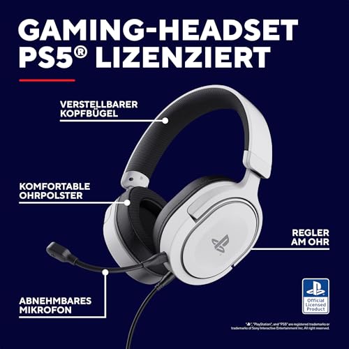 Trust Gaming Headset GXT 498W Forta Offiziell Lizenziert für PlayStation 5, Nachhaltig, PS4 / PS5 Headset, 1,2 m Kabel, Abnehmbares Mikrofon, Verstellbarer Kopfbügel, Over-Ear Kopfhörer, Weiß Bild 2