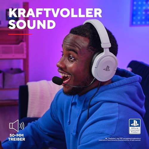 Trust Gaming Headset GXT 498W Forta Offiziell Lizenziert für PlayStation 5, Nachhaltig, PS4 / PS5 Headset, 1,2 m Kabel, Abnehmbares Mikrofon, Verstellbarer Kopfbügel, Over-Ear Kopfhörer, Weiß Bild 3