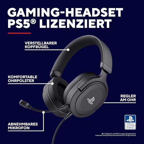 Trust Gaming Headset GXT 498 Forta Offiziell Lizenziert für PlayStation 5, Nachhaltig, PS4 / PS5 Headset, 1,2 m Kabel, Abnehmbares Mikrofon, Verstellbarer Kopfbügel, Over-Ear Kopfhörer, Schwarz Bild 2