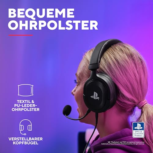 Trust Gaming Headset GXT 498 Forta Offiziell Lizenziert für PlayStation 5, Nachhaltig, PS4 / PS5 Headset, 1,2 m Kabel, Abnehmbares Mikrofon, Verstellbarer Kopfbügel, Over-Ear Kopfhörer, Schwarz Bild 4