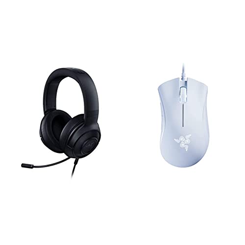 Razer Kraken X Lite Headset, Schwarz, 16.00 x 21.00 x 8.81 cm & DeathAdder Essential (2021) - Essentielle Gaming-Maus mit optischem 6.400-DPI-Sensor Weiß Bild 1