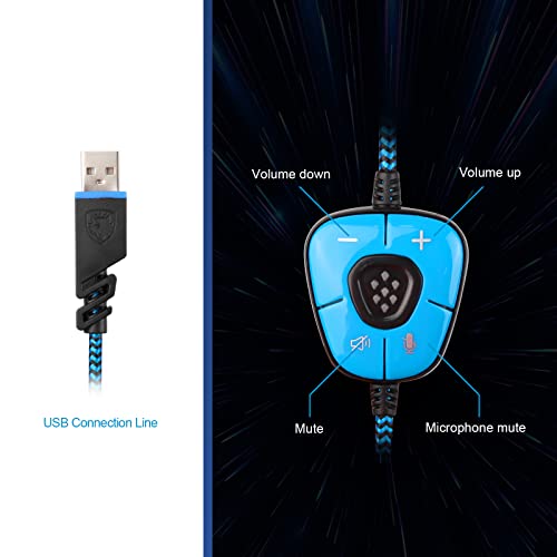 SADES SA902 Stereo Gaming Headset 7.1 USB Surround Sound PC Headsets Over-Ear Gaming Kopfhörer mit Mikrofon LED Licht Schwarz Blau Bild 2