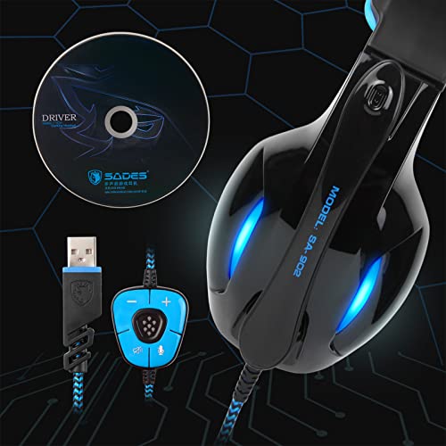 SADES SA902 Stereo Gaming Headset 7.1 USB Surround Sound PC Headsets Over-Ear Gaming Kopfhörer mit Mikrofon LED Licht Schwarz Blau Bild 3