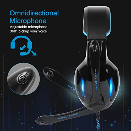 SADES SA902 Stereo Gaming Headset 7.1 USB Surround Sound PC Headsets Over-Ear Gaming Kopfhörer mit Mikrofon LED Licht Schwarz Blau Bild 4