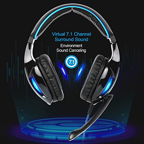 SADES SA902 Stereo Gaming Headset 7.1 USB Surround Sound PC Headsets Over-Ear Gaming Kopfhörer mit Mikrofon LED Licht Schwarz Blau Bild 5