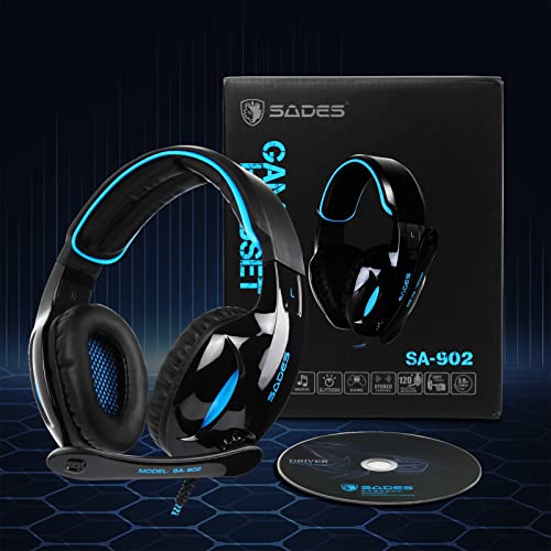 SADES SA902 Stereo Gaming Headset 7.1 USB Surround Sound PC Headsets Over-Ear Gaming Kopfhörer mit Mikrofon LED Licht Schwarz Blau Bild 6