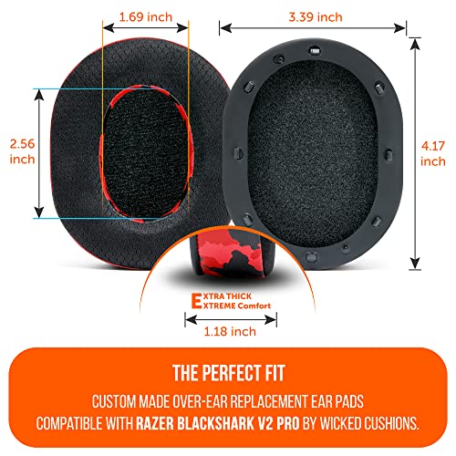 WC Freeze Blackshark – Kühlende Gel-Ohrpolster für 2020–2022 Razer Blackshark V2 und V2 Pro (passt Nicht für 2023-Modell) von Wicked Cushions – mehr Komfort, Dicke und Schallisolierung | Rote Tarnung Bild 5