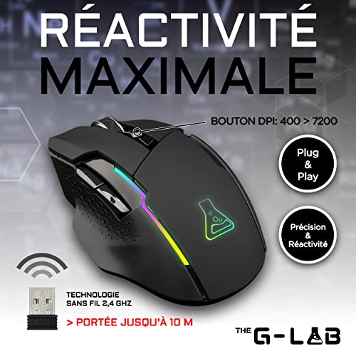 The G-LAB Kult Caesium Gaming-Maus, kabellos, wiederaufladbar – hohe Leistung 7200 DPI, LED RGB, 6 Tasten, ergonomisch, kompatibel mit PC PS4 Ps5 Xbox One Bild 2