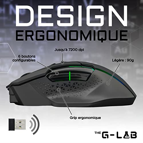 The G-LAB Kult Caesium Gaming-Maus, kabellos, wiederaufladbar – hohe Leistung 7200 DPI, LED RGB, 6 Tasten, ergonomisch, kompatibel mit PC PS4 Ps5 Xbox One Bild 5
