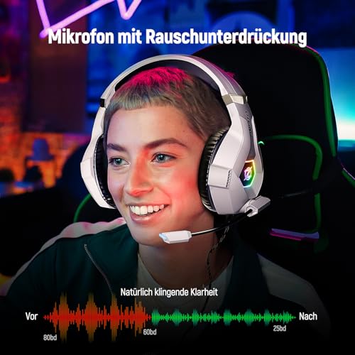 Ozeino Gaming Headset für Ps4/Ps5/Pc/Xbox 360 with 3D Surround Sound Headset mit Mikrofon Kopfhörer Noise Cancelling RGB Lichter for Gamer Bild 3