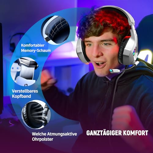 Ozeino Gaming Headset für Ps4/Ps5/Pc/Xbox 360 with 3D Surround Sound Headset mit Mikrofon Kopfhörer Noise Cancelling RGB Lichter for Gamer Bild 4