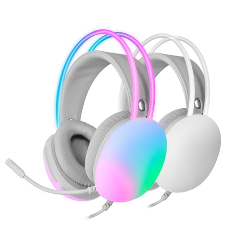Mars Gaming MH-Glow, 360° Full Chroma RGB Flow Headset, Geräuschunterdrückendes Mikrofon, Ultralight, Memory-Foam, Windows/PS4/PS5/XBOX Series X|S/ONE/Mac/Switch/Switch 2/Smartphone/Tablet, Weiß Bild 1