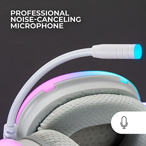 Mars Gaming MH-Glow, 360° Full Chroma RGB Flow Headset, Geräuschunterdrückendes Mikrofon, Ultralight, Memory-Foam, Windows/PS4/PS5/XBOX Series X|S/ONE/Mac/Switch/Switch 2/Smartphone/Tablet, Weiß Bild 4