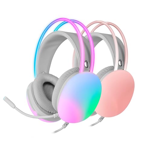 Mars Gaming MH-Glow, 360° Full Chroma RGB Flow Headset, Geräuschunterdrückendes Mikrofon, Ultralight, Memory-Foam, Windows/PS4/PS5/XBOX Series X|S/ONE/Mac/Switch/Switch 2/Smartphone/Tablet, Rose Bild 1