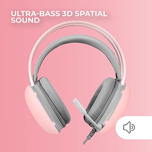 Mars Gaming MH-Glow, 360° Full Chroma RGB Flow Headset, Geräuschunterdrückendes Mikrofon, Ultralight, Memory-Foam, Windows/PS4/PS5/XBOX Series X|S/ONE/Mac/Switch/Switch 2/Smartphone/Tablet, Rose Bild 3