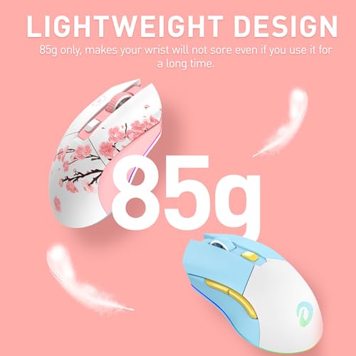 DAREU Sakura Pink Gaming Maus Kabellose mit Magnetic Charging Dock Wiederaufladbar RGB,12K DPI, 7 Programmierbare Tasten, Hochpräziser Sensor 300IPS 1000Hz für PC Notebook Mac Bild 2