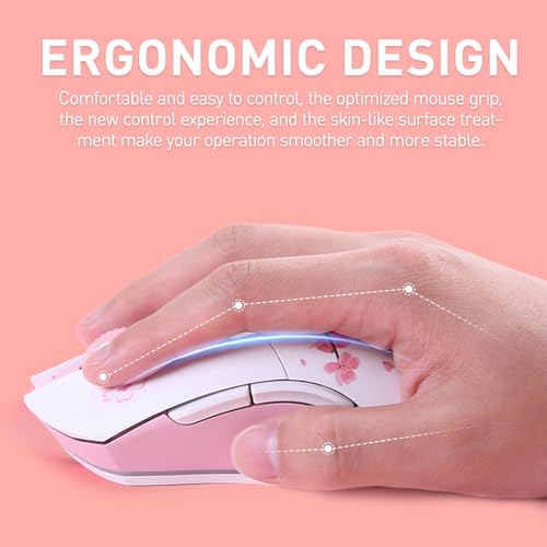 DAREU Sakura Pink Gaming Maus Kabellose mit Magnetic Charging Dock Wiederaufladbar RGB,12K DPI, 7 Programmierbare Tasten, Hochpräziser Sensor 300IPS 1000Hz für PC Notebook Mac Bild 5