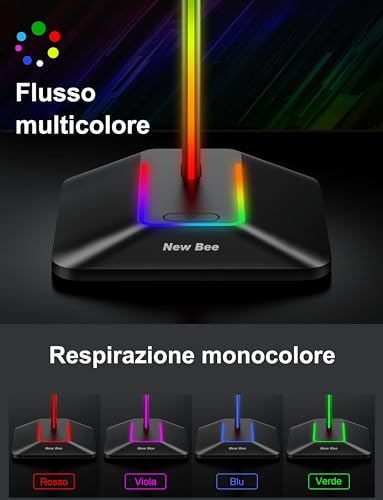 New bee RGB Kopfhörer Ständer,Gaming-Headset-ständer Headset Halterung Wireless Charge Kopfhörer Halter mit 1*USB 7 Lighting Effects Modes Schwarz Bild 2