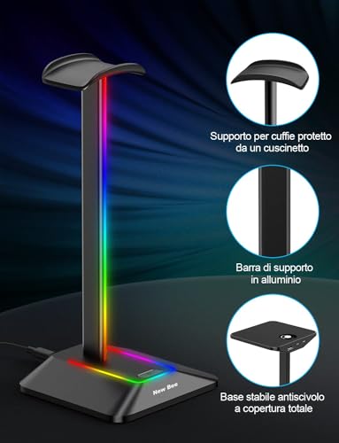 New bee RGB Kopfhörer Ständer,Gaming-Headset-ständer Headset Halterung Wireless Charge Kopfhörer Halter mit 1*USB 7 Lighting Effects Modes Schwarz Bild 3