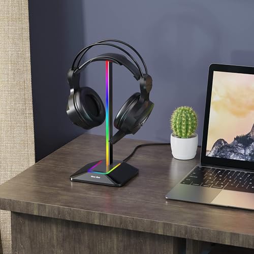 New bee RGB Kopfhörer Ständer,Gaming-Headset-ständer Headset Halterung Wireless Charge Kopfhörer Halter mit 1*USB 7 Lighting Effects Modes Schwarz Bild 5