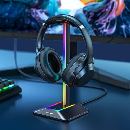 New bee RGB Kopfhörer Ständer,Gaming-Headset-ständer Headset Halterung Wireless Charge Kopfhörer Halter mit 1*USB 7 Lighting Effects Modes Schwarz Bild 6