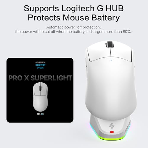 Maus Ladestation für Logitech/Razer,Gaming Maus Kabellos Ladestation für Logitech G PRO X Superlight/G PRO X Superlight 2 Lightspeed/G PRO Wireless/G502 X Plus,Razer Viper/Basilisk Ultimate (Weiß) Bild 6