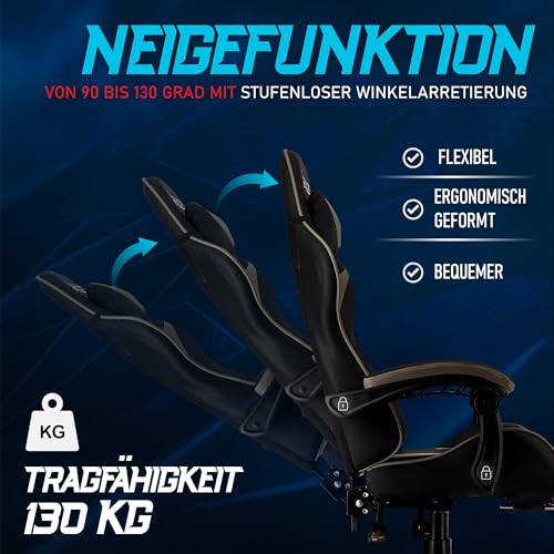 xRace Gaming Stuhl, Bürostuhl, Ergonomischer Pc Stuhl, Gaming Sessel aus Leder mit Lendenwirbelstütze, Verstellbarer Drehbarer, Task Stühle mit Fußstütze und Kopfstütze, Grau Bild 5