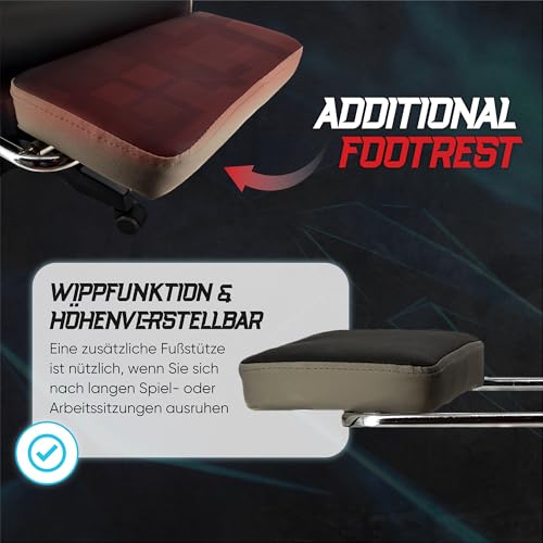 xRace Gaming Stuhl, Bürostuhl, Ergonomischer Pc Stuhl, Gaming Sessel aus Leder mit Lendenwirbelstütze, Verstellbarer Drehbarer, Task Stühle mit Fußstütze und Kopfstütze, Grau Bild 7