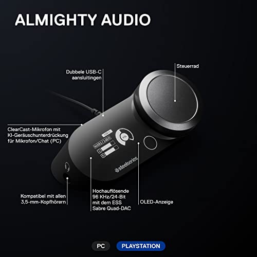 SteelSeries GameDAC Gen 2 Hi-Res Audio Amplifier - ESS Sabre Quad-DAC - AI Noise Cancellation - 360° Spatial Audio - Hi-Res Certified - PC, PS5, PS4, Schwarz Bild 3