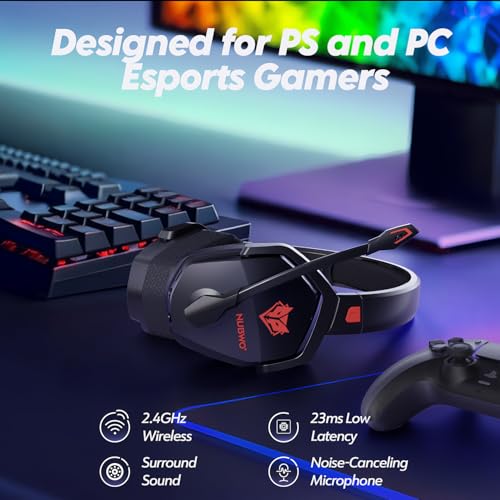 NUBWO G06 Dual Wireless Gaming Headset mit Mikrofon für PS5, PS4, PC, Mobile: 2.4 GHz Wireless + Bluetooth - 100 Stunden - 50mm -Treiber - Rot Bild 2